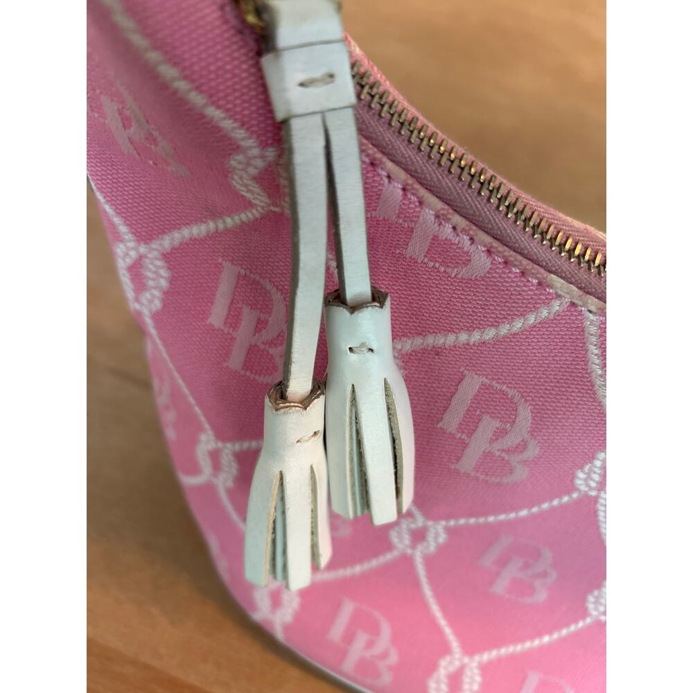 Dooney & Bourke Monogram Pink Signature Canvas Logo Small Hobo Bucket Bag Purse - Picture 3 of 9